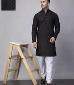 Black rayon viscose embroidered kurta pyjama set