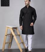 Black rayon viscose sequin embroidered  black kurta