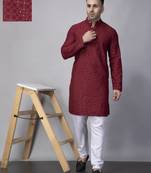 Maroon rayon viscose embroidered kurta pyjama set