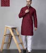 Maroon rayon viscose sequin embroidered maroon kurta