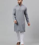 Grey rayon viscose embroidered  kurta pyjama set