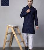 Navy blue rayon viscose sequin embroidered kurta set