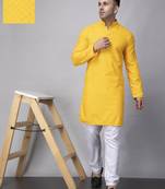 Yellow rayon viscose embroidered kurta pyjama set