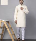 Cream rayon viscose embroidered kurta pyjama set