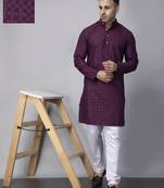Purple rayon viscose embroidered kurta pyjama set