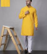 Yellow rayon viscose embroidered kurta pyjama set