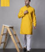 Yellow rayon viscose sequin embroidered yellow kurta