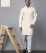 Cream rayon viscose embroidered kurta pyjama set