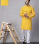 Yellow rayon viscose embroidered kurta pyjama set