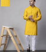 Yellow rayon viscose sequin embroidered yellow kurta