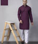 Purple rayon viscose embroidered kurta pyjama set