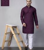 Purple rayon viscose sequin embroidered purplekurta