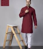 Maroon rayon viscose embroidered kurta pyjama set
