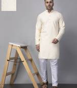 Cream rayon viscose embroidered kurta pyjama set