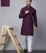 Purple rayon viscose sequin embroidered kurta pyjama set