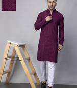 Purple rayon viscose embroidered kurta pyjama set