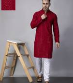 Red rayon viscose sequin embroidered kurta set