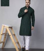 Green rayon viscose embroidered kurta pyjama set