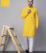 Yellow rayon viscose embroidered kurta pyjama set