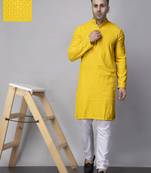 Yellow rayon viscose sequin embroidered yellow kurta