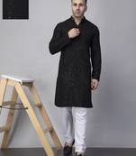 Black rayon viscose embroidered kurta pyjama set