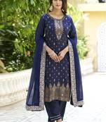 Navy blue viscose reyon embroidered salwar suit