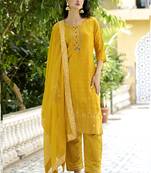 Yellow viscose reyon embroidered salwar suit