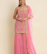 Pink faux georgette embroidered sequins work readymade salwar kameez