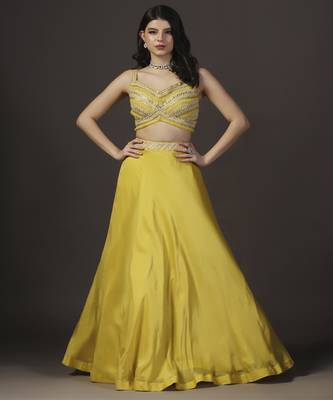 Yellow Genda-Phool Haldi Silk Embroidered Lehenga Sets Of 3 1