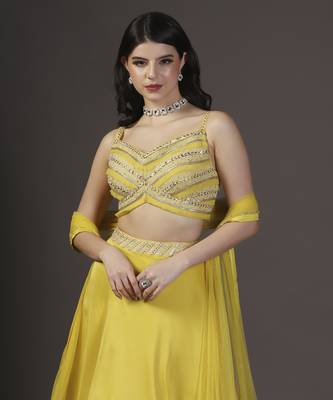 Yellow Genda-Phool Haldi Silk Embroidered Lehenga Sets Of 3 3