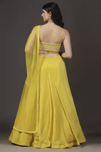 Yellow Genda-Phool Haldi Silk Embroidered Lehenga Sets Of 3