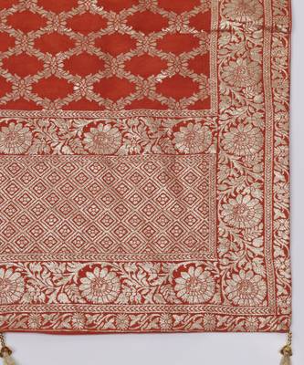 Burnt Orange Sequins Embroidered Banarasi Silk Lehenga Sets Of 3 2