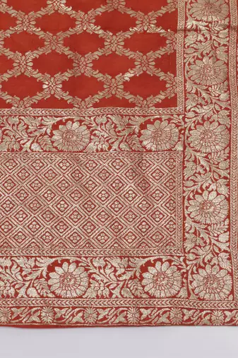 Burnt Orange Sequins Embroidered Banarasi Silk Lehenga Sets Of 3