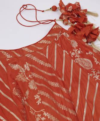 Burnt Orange Sequins Embroidered Banarasi Silk Lehenga Sets Of 3 3