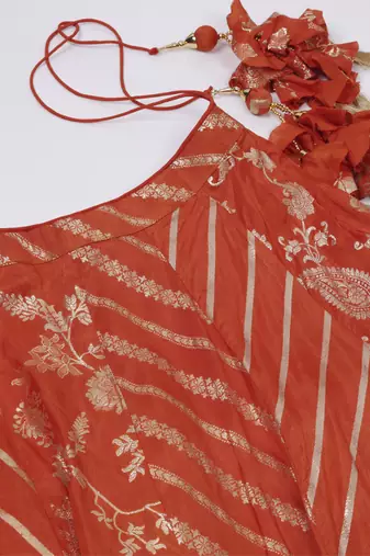 Burnt Orange Sequins Embroidered Banarasi Silk Lehenga Sets Of 3