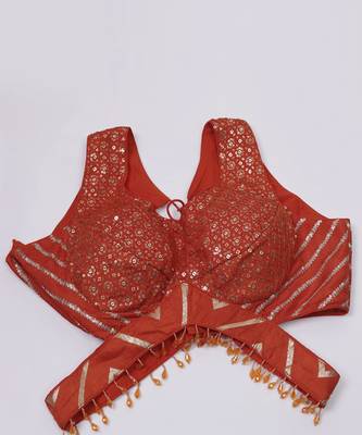 Burnt Orange Sequins Embroidered Banarasi Silk Lehenga Sets Of 3 4