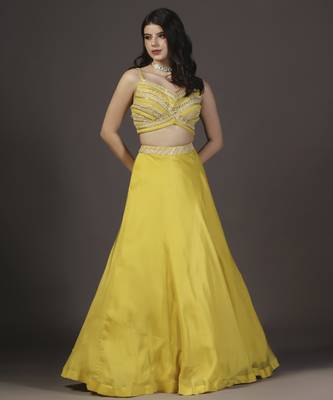 Yellow Genda-Phool Haldi Silk Embroidered Lehenga Sets Of 3 5