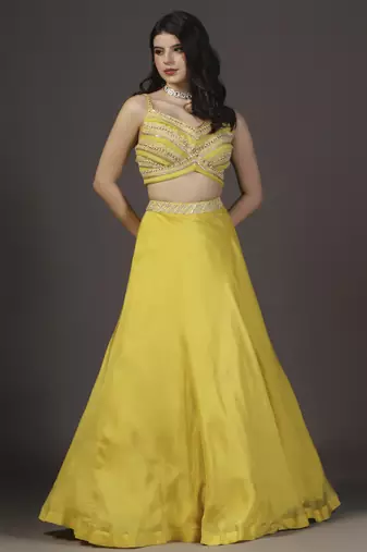 Yellow Genda-Phool Haldi Silk Embroidered Lehenga Sets Of 3