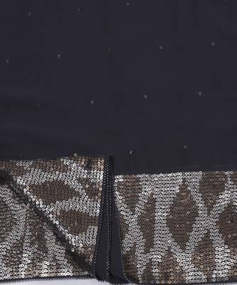 Black embellished dull silver and gold sequins hand embroidered georgette saree with unstitched blouse sets of 2 2