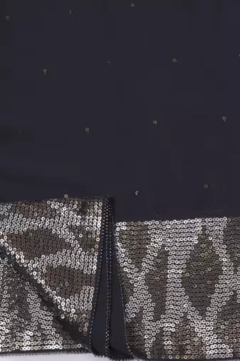 Black embellished dull silver and gold sequins hand embroidered georgette saree with unstitched blouse sets of 2