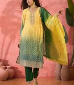 Yellow chinon silk embroidered salwar suir