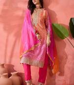 Pink chinon silk embroidered salwar suir
