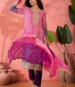 Pink chinon silk embroidered salwar suir