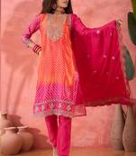 Pink and orange chinon silk embroidered salwar suir