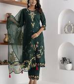 Green viscose silk embroidered salwar suit