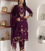 Wine viscose silk embroidered salwar suit