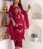 Maroon viscose silk embroidered salwar suit