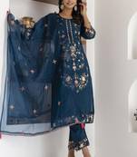 Royal blue viscose silk embroidered salwar suit