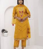 Yellow viscose silk embroidered salwar suit