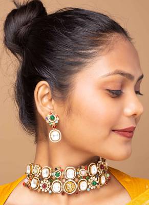 Multicolor american diamond choker set 1